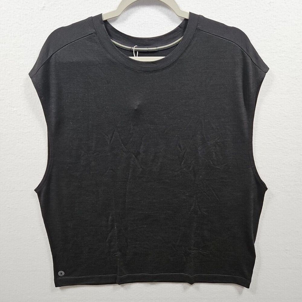 Smartwool Active Muscle Shirt Womens Large Black Sleeveless Crew Quick Dry‎